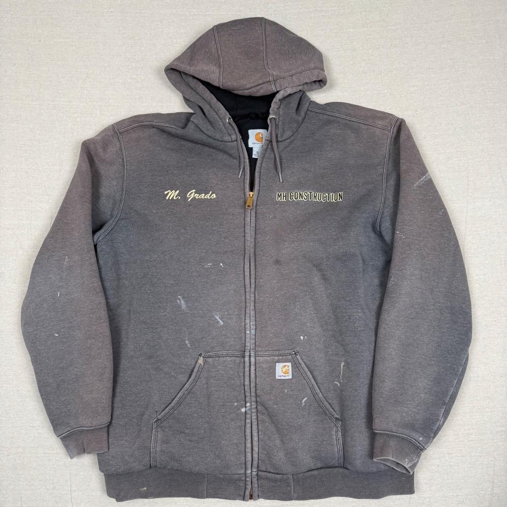 Carhartt Zip Hoodie XL Tall 27x32 Distressed Workwear Gray Embroidered Gorpcore